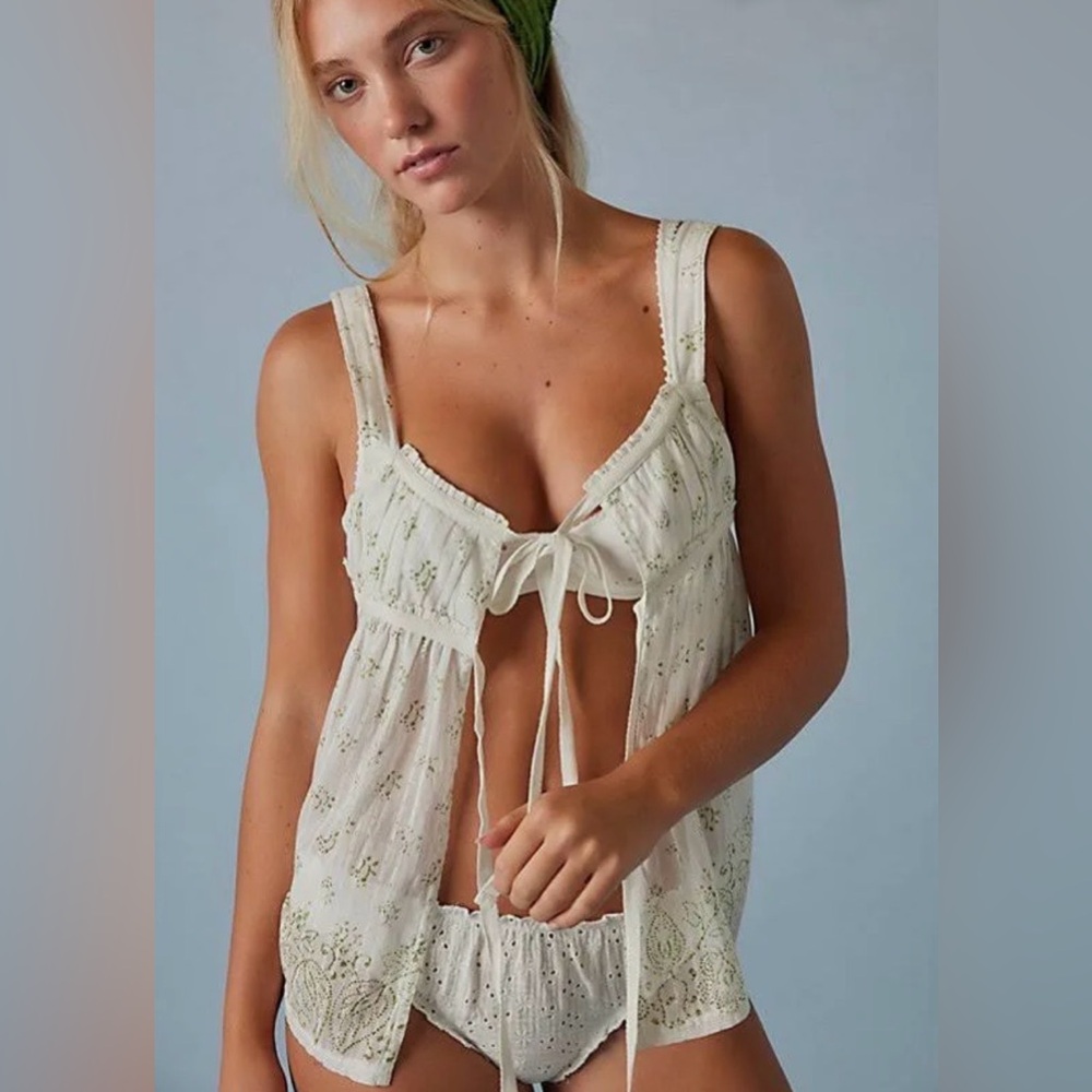 Intimately FP Home Grown Stretch Cotton Eyelet Panties Blue Clear Sky med/large